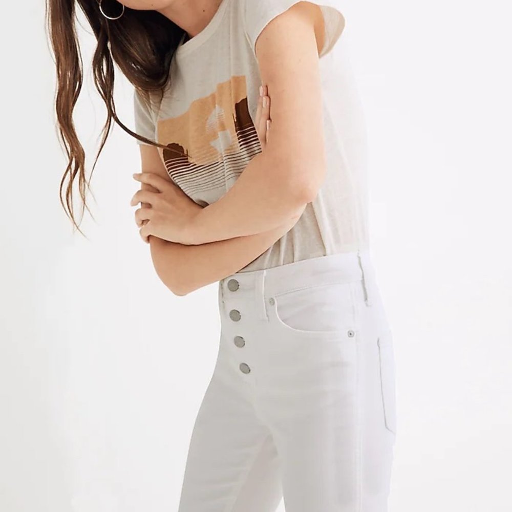 Madewell 10" High-Rise Skinny Crop Jeans in Pure White: Button-Front, W 26T *NWT